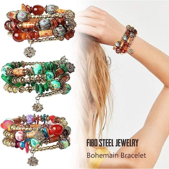 FIBO STEEL 6 Sets Bohemian Stackable Bead Bracelets for Women Stretch Mu… - Picture 4 of 6